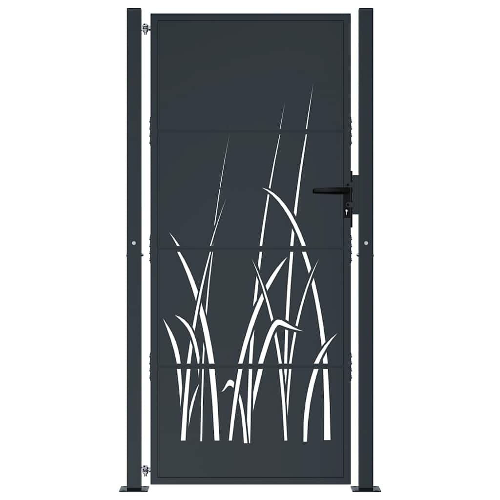 vidaXL Furtka ogrodowa, antracytowa, 100x200 cm, stal, motyw trawy