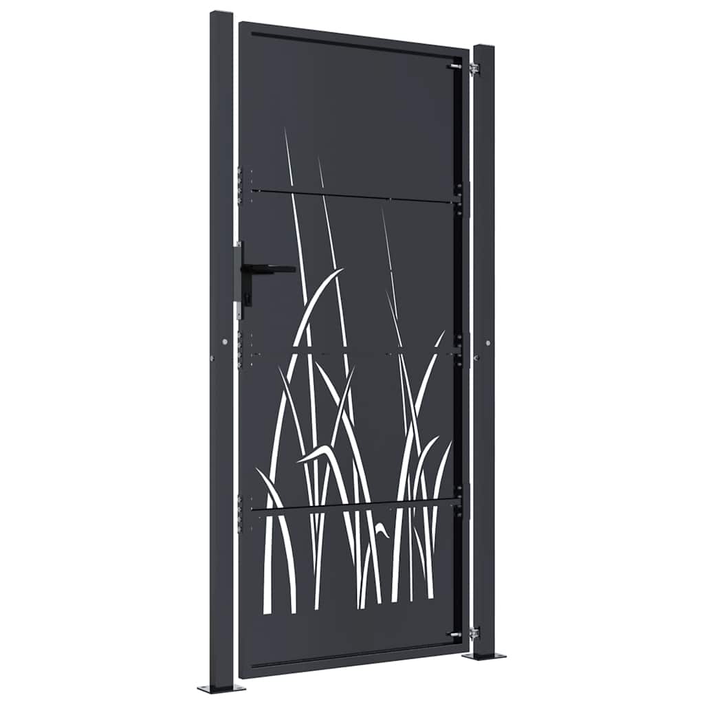 vidaXL Furtka ogrodowa, antracytowa, 100x200 cm, stal, motyw trawy