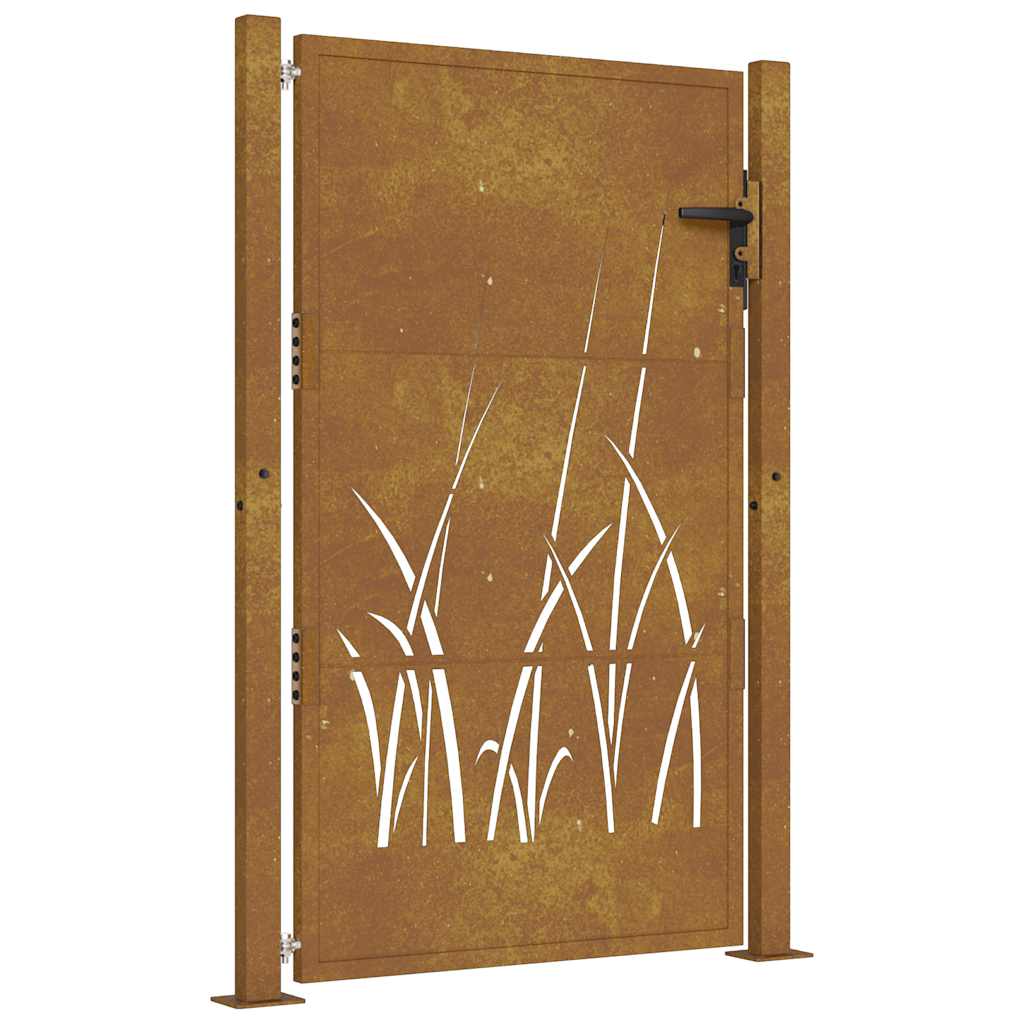 vidaXL Furtka ogrodowa, 100x125 cm, stal kortenowska, motyw trawy