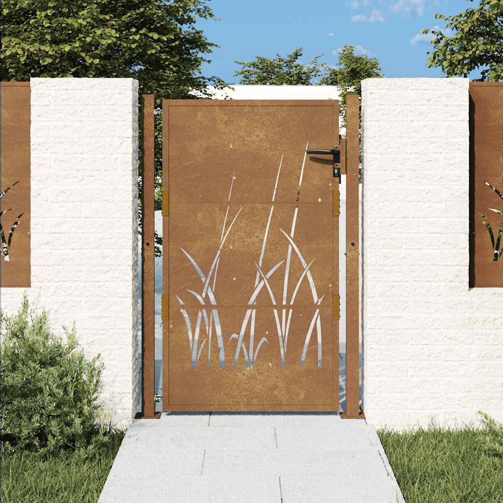 vidaXL Furtka ogrodowa, 100x125 cm, stal kortenowska, motyw trawy