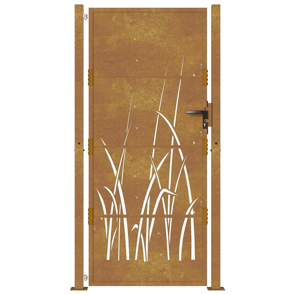 vidaXL Furtka ogrodowa, 100x200 cm, stal kortenowska, motyw trawy