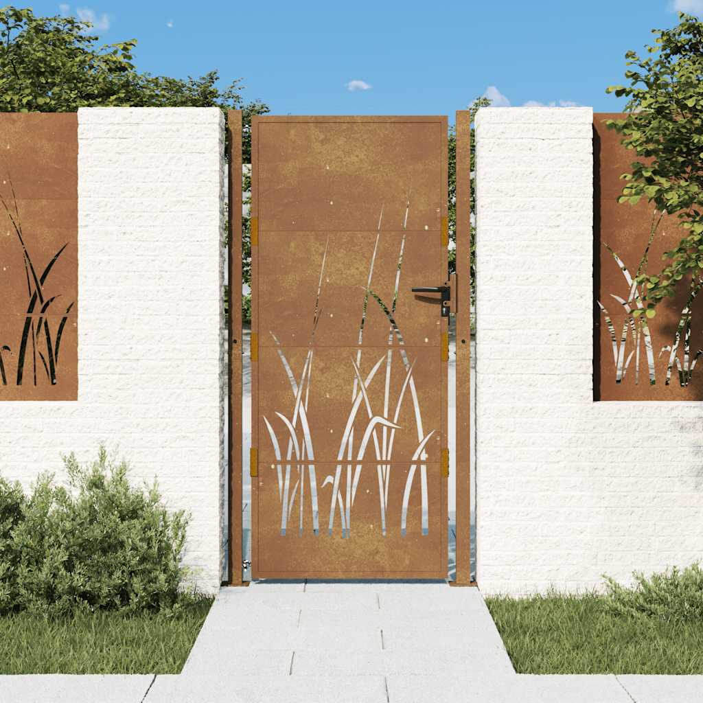 vidaXL Furtka ogrodowa, 100x200 cm, stal kortenowska, motyw trawy