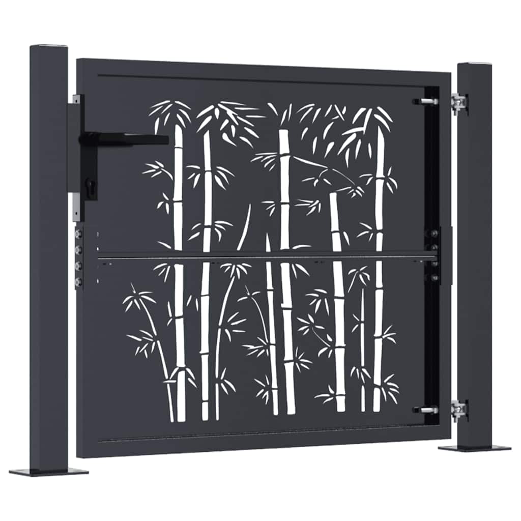 vidaXL Furtka ogrodowa, antracytowa, 100x75 cm, stal, motyw bambusa