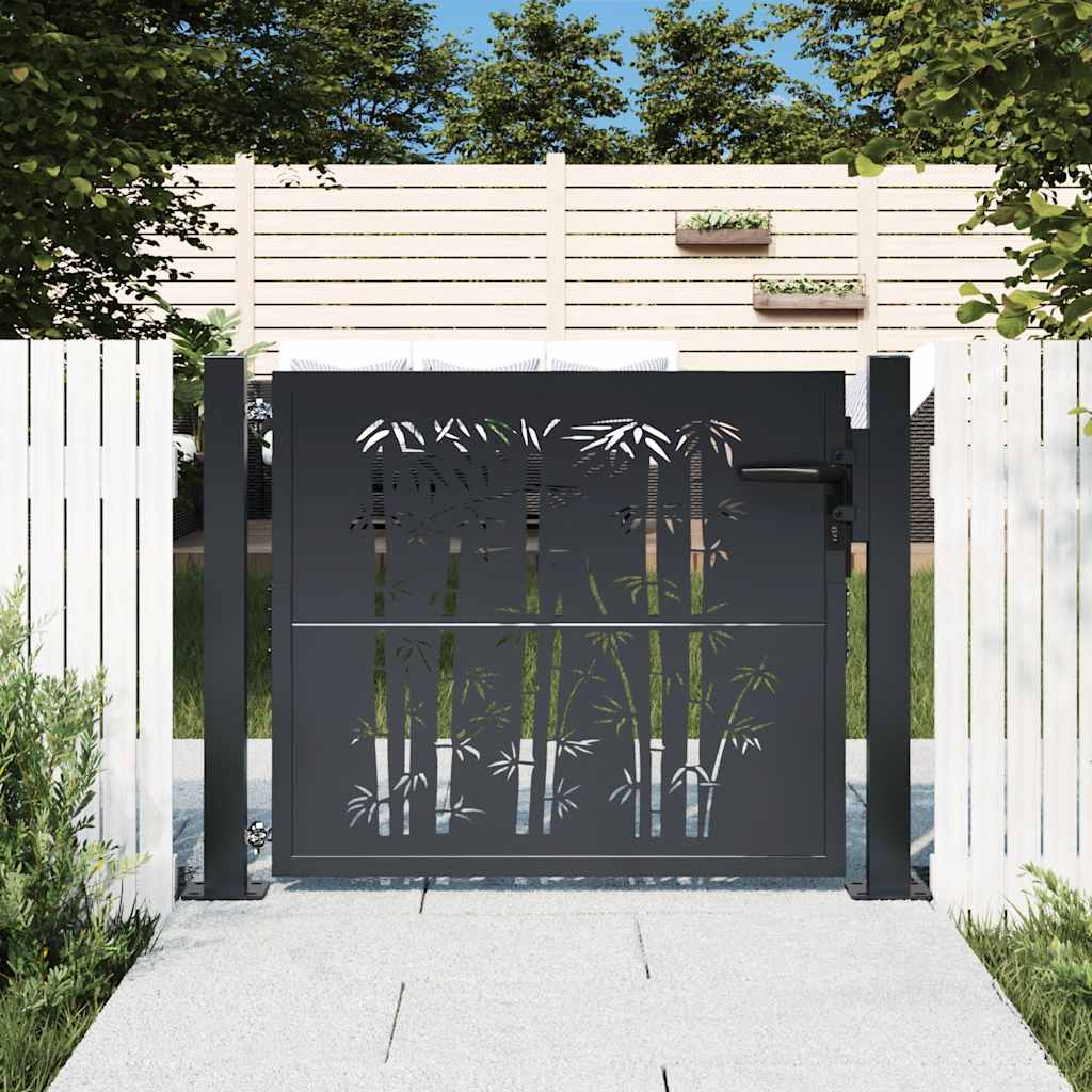 vidaXL Furtka ogrodowa, antracytowa, 100x75 cm, stal, motyw bambusa