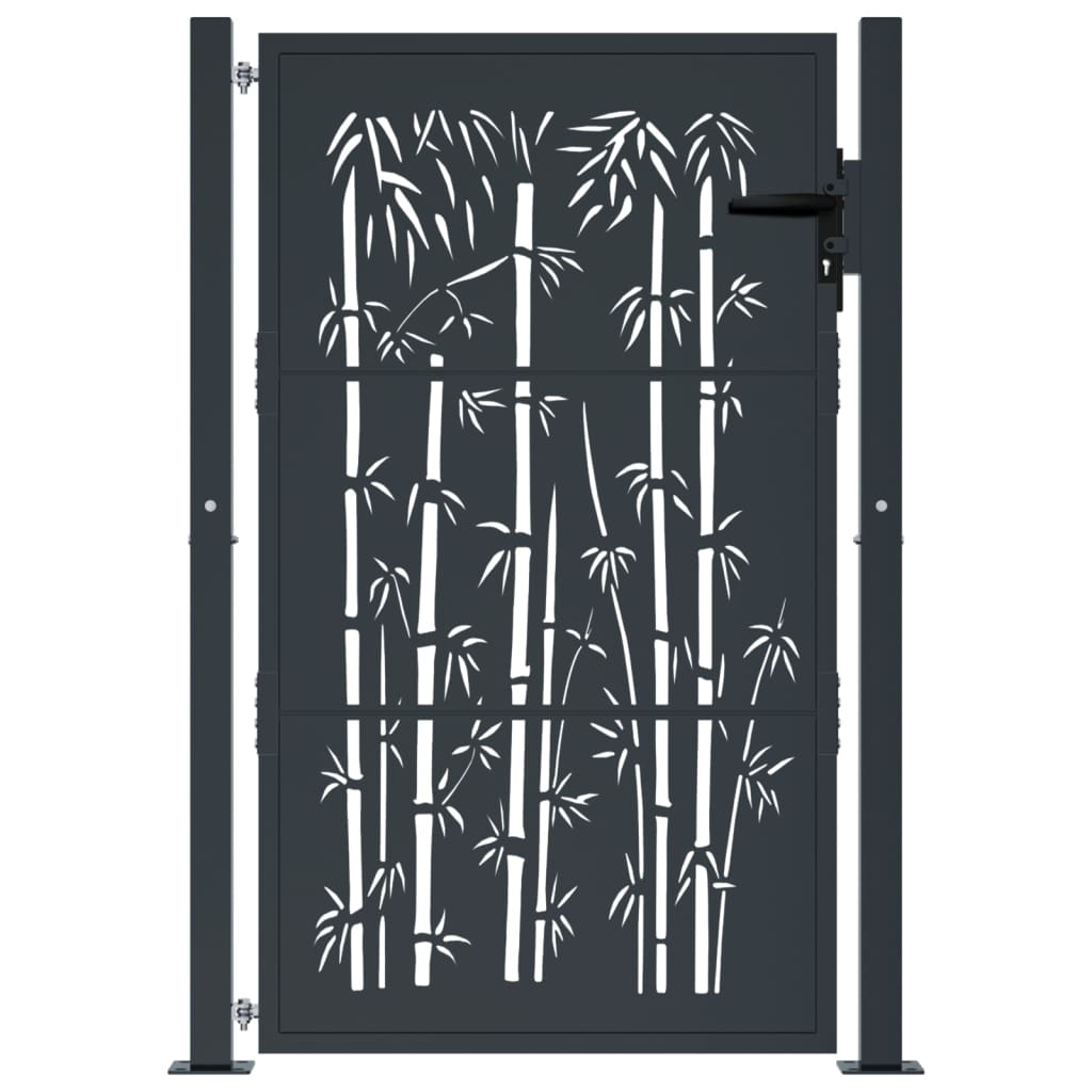 vidaXL Furtka ogrodowa, antracytowa, 100x125 cm, stal, motyw bambusa