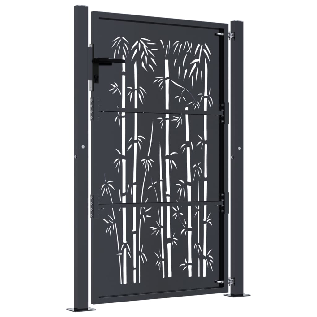 vidaXL Furtka ogrodowa, antracytowa, 100x125 cm, stal, motyw bambusa