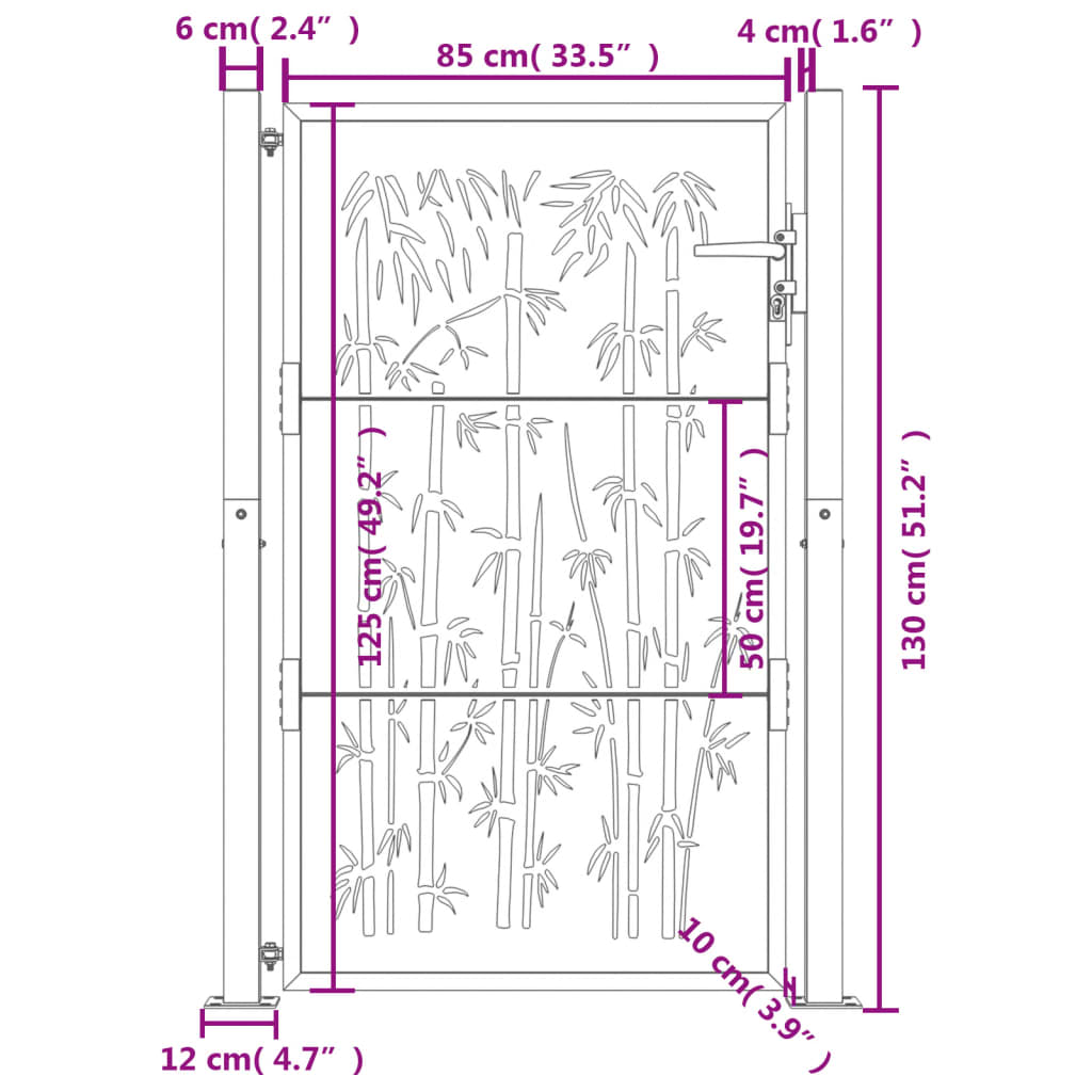 vidaXL Furtka ogrodowa, antracytowa, 100x125 cm, stal, motyw bambusa