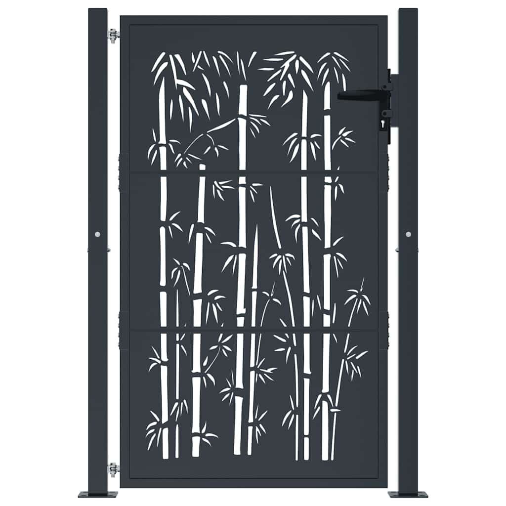 vidaXL Furtka ogrodowa, antracytowa, 100x150 cm, stal, motyw bambusa