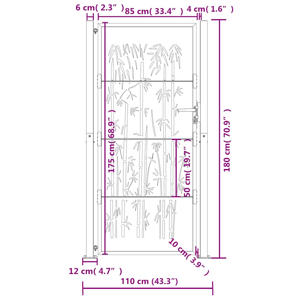 vidaXL Furtka ogrodowa, antracytowa, 100x175 cm, stal, motyw bambusa