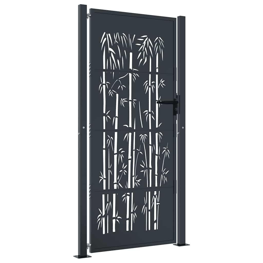 vidaXL Furtka ogrodowa, antracytowa, 100x200 cm, stal, motyw bambusa
