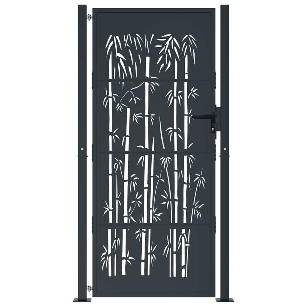 vidaXL Furtka ogrodowa, antracytowa, 100x200 cm, stal, motyw bambusa