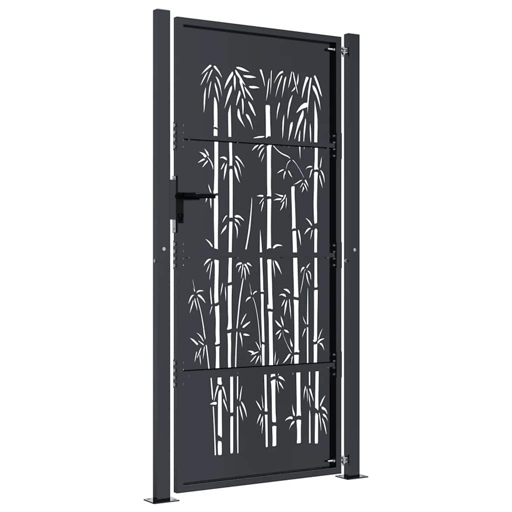 vidaXL Furtka ogrodowa, antracytowa, 100x200 cm, stal, motyw bambusa