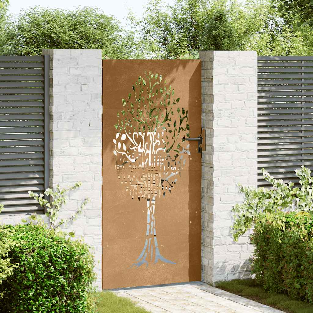 vidaXL Furtka ogrodowa, 85x200 cm, stal kortenowska, motyw drzewa
