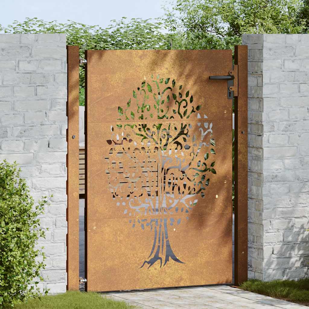 vidaXL Furtka ogrodowa, 100x150 cm, stal kortenowska, motyw drzewa