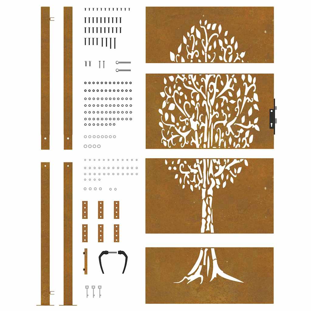 vidaXL Furtka ogrodowa, 100x175 cm, stal kortenowska, motyw drzewa