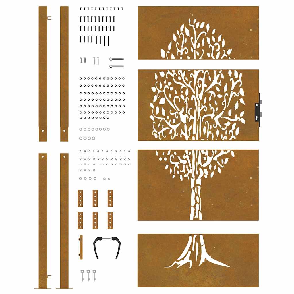 vidaXL Furtka ogrodowa, 100x200 cm, stal kortenowska, motyw drzewa
