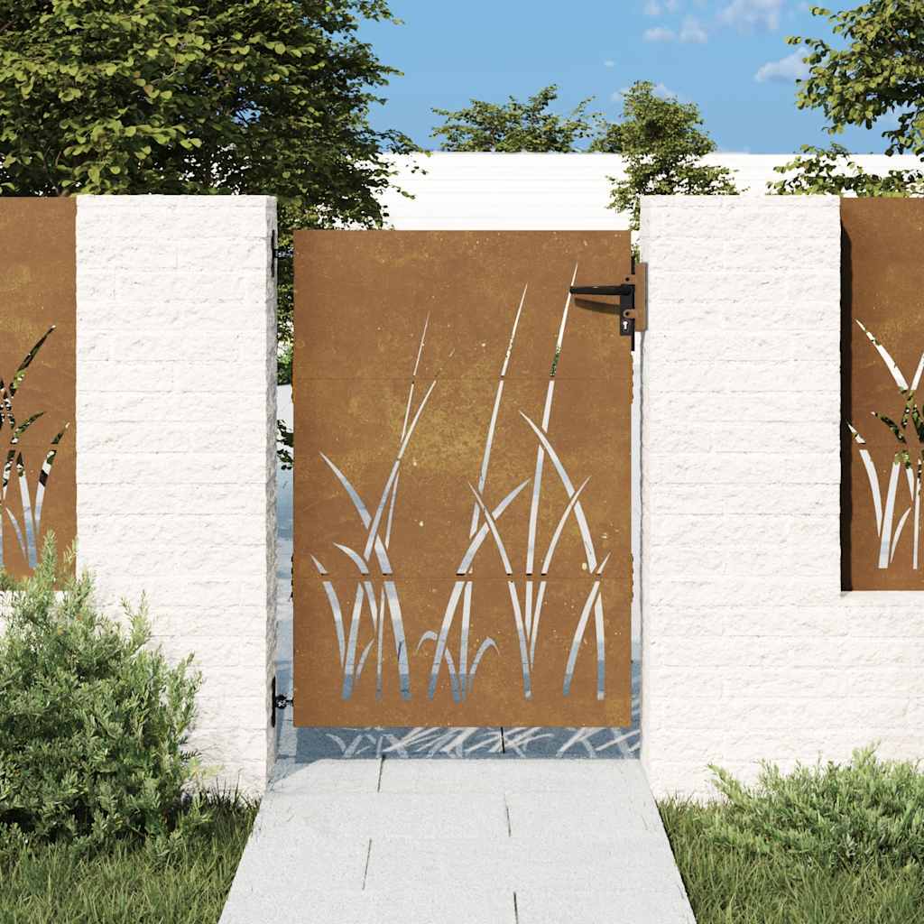 vidaXL Furtka ogrodowa, 85x150 cm, stal kortenowska, motyw trawy