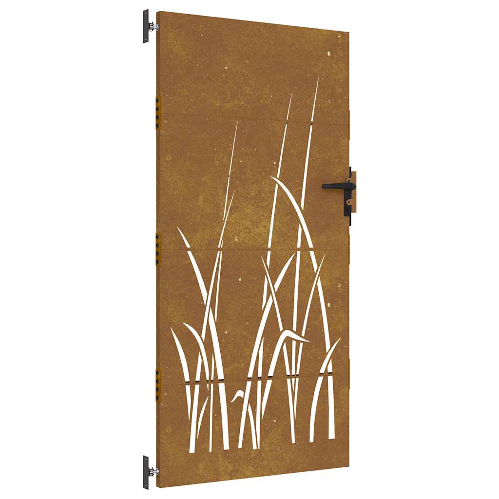 vidaXL Furtka ogrodowa, 85x200 cm, stal kortenowska, motyw trawy