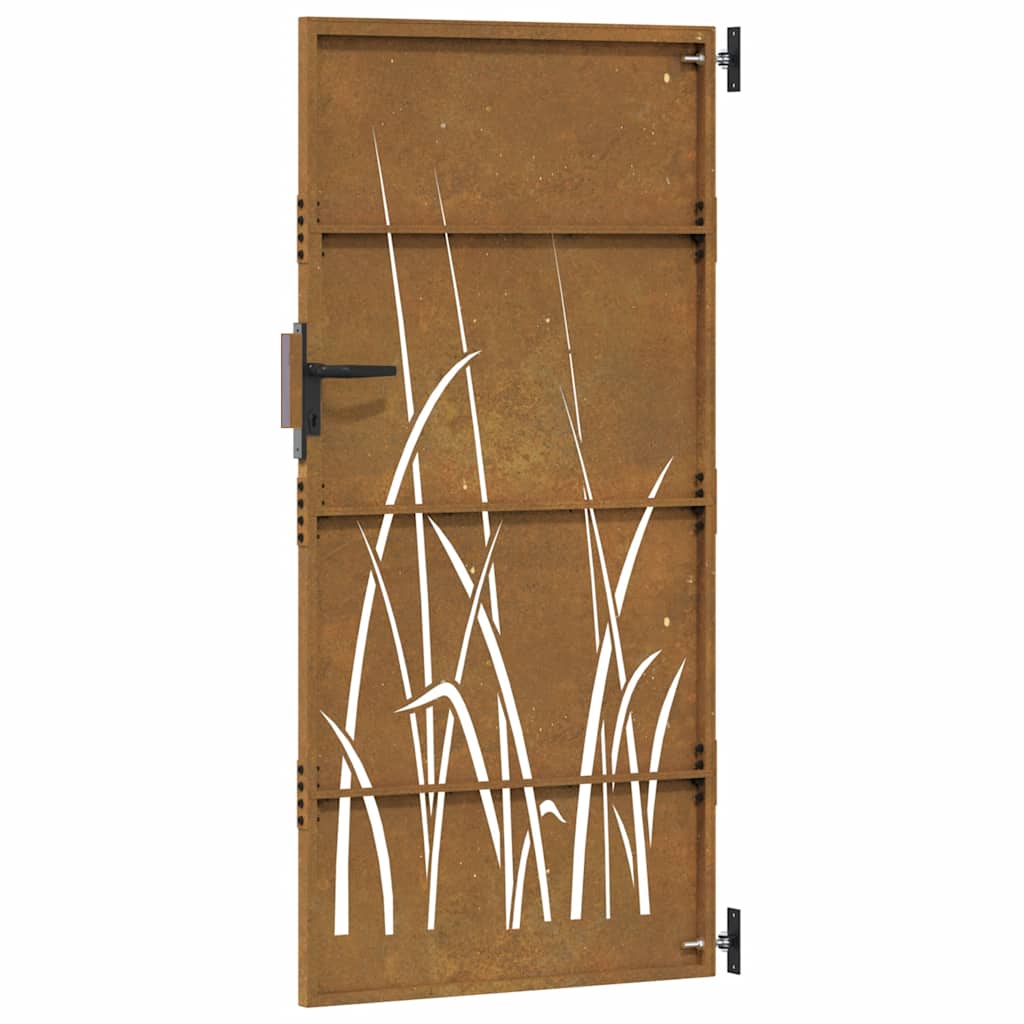 vidaXL Furtka ogrodowa, 85x200 cm, stal kortenowska, motyw trawy