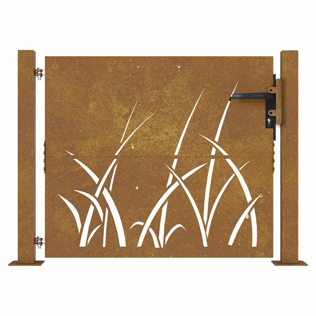 vidaXL Furtka ogrodowa, 100x100 cm, stal kortenowska, motyw trawy