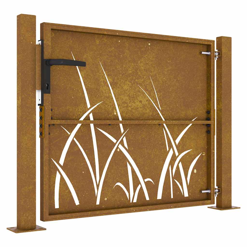 vidaXL Furtka ogrodowa, 100x100 cm, stal kortenowska, motyw trawy
