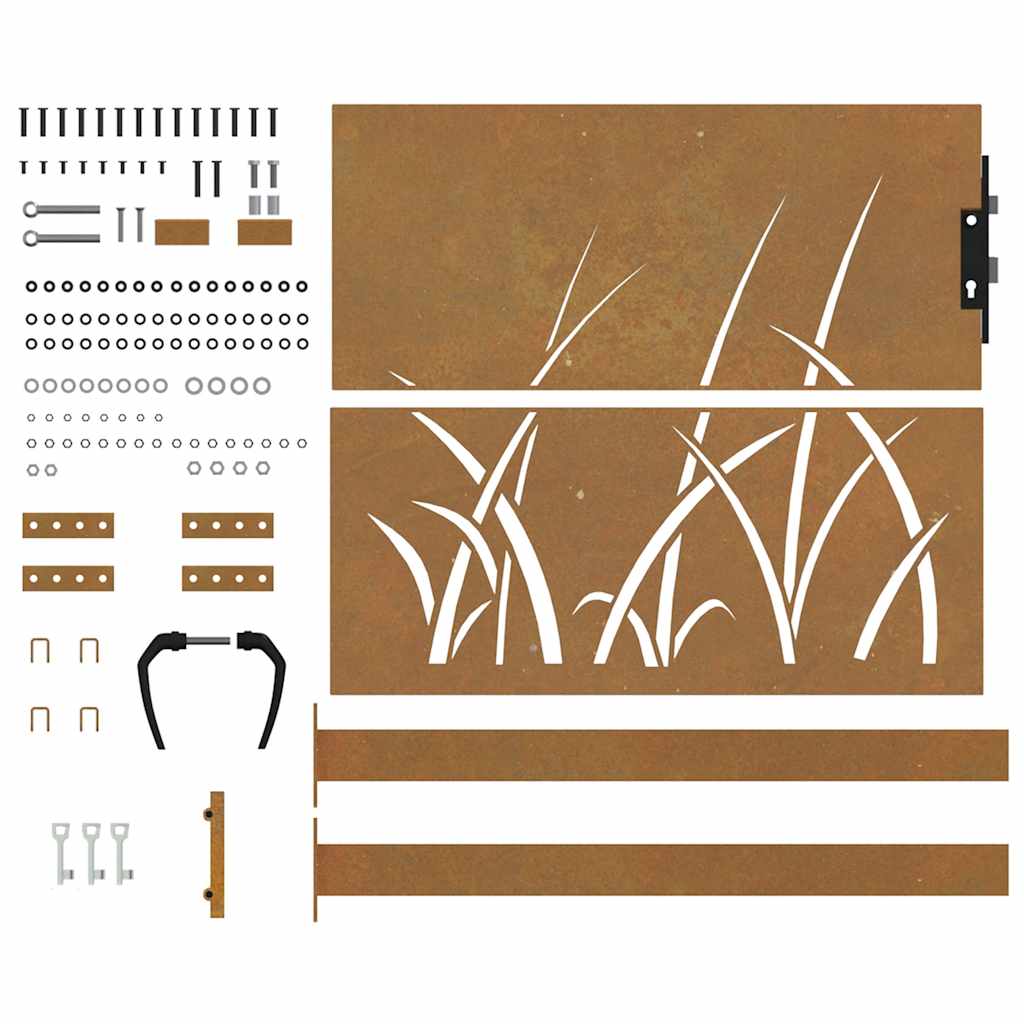 vidaXL Furtka ogrodowa, 100x100 cm, stal kortenowska, motyw trawy