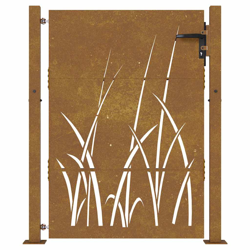 vidaXL Furtka ogrodowa, 100x150 cm, stal kortenowska, motyw trawy