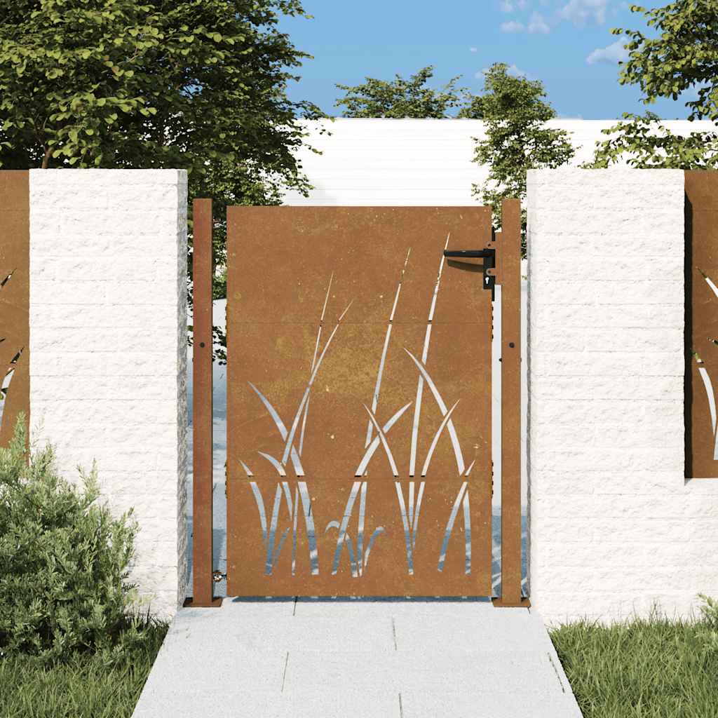 vidaXL Furtka ogrodowa, 100x150 cm, stal kortenowska, motyw trawy