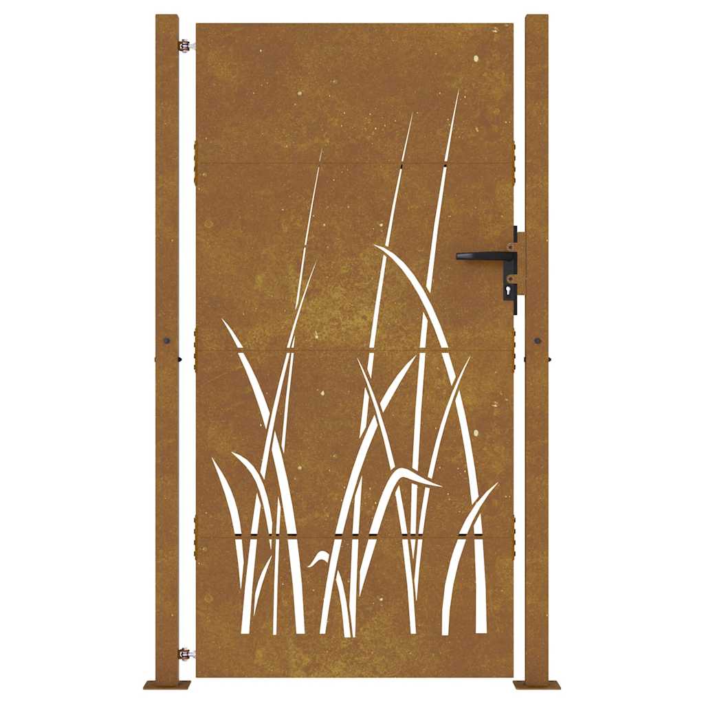 vidaXL Furtka ogrodowa, 100x175 cm, stal kortenowska, motyw trawy