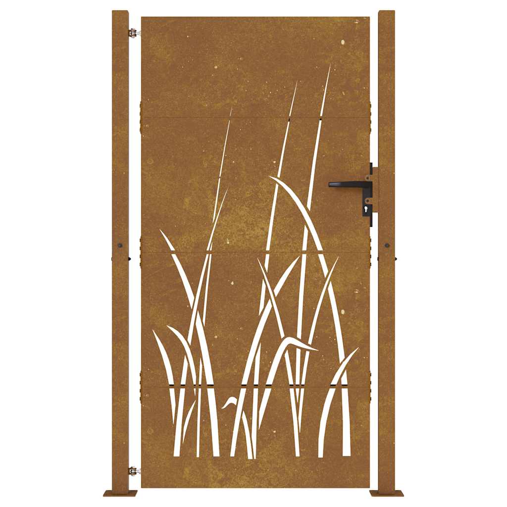 vidaXL Furtka ogrodowa, 100x200 cm, stal kortenowska, motyw trawy