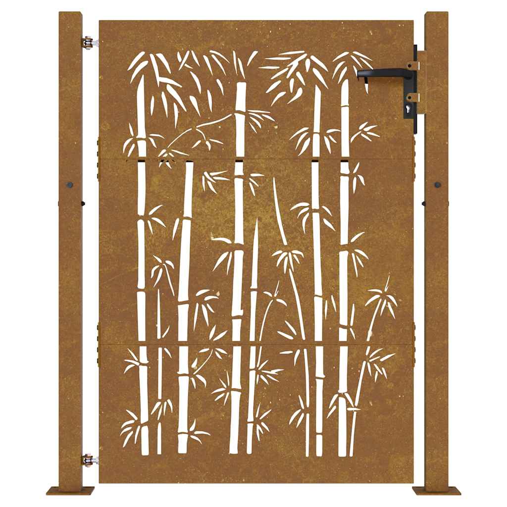 vidaXL Furtka ogrodowa, 100x125 cm, stal kortenowska, motyw bambusa