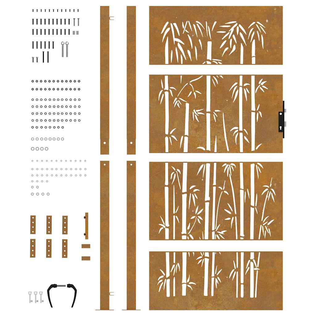 vidaXL Furtka ogrodowa, 100x200 cm, stal kortenowska, motyw bambusa