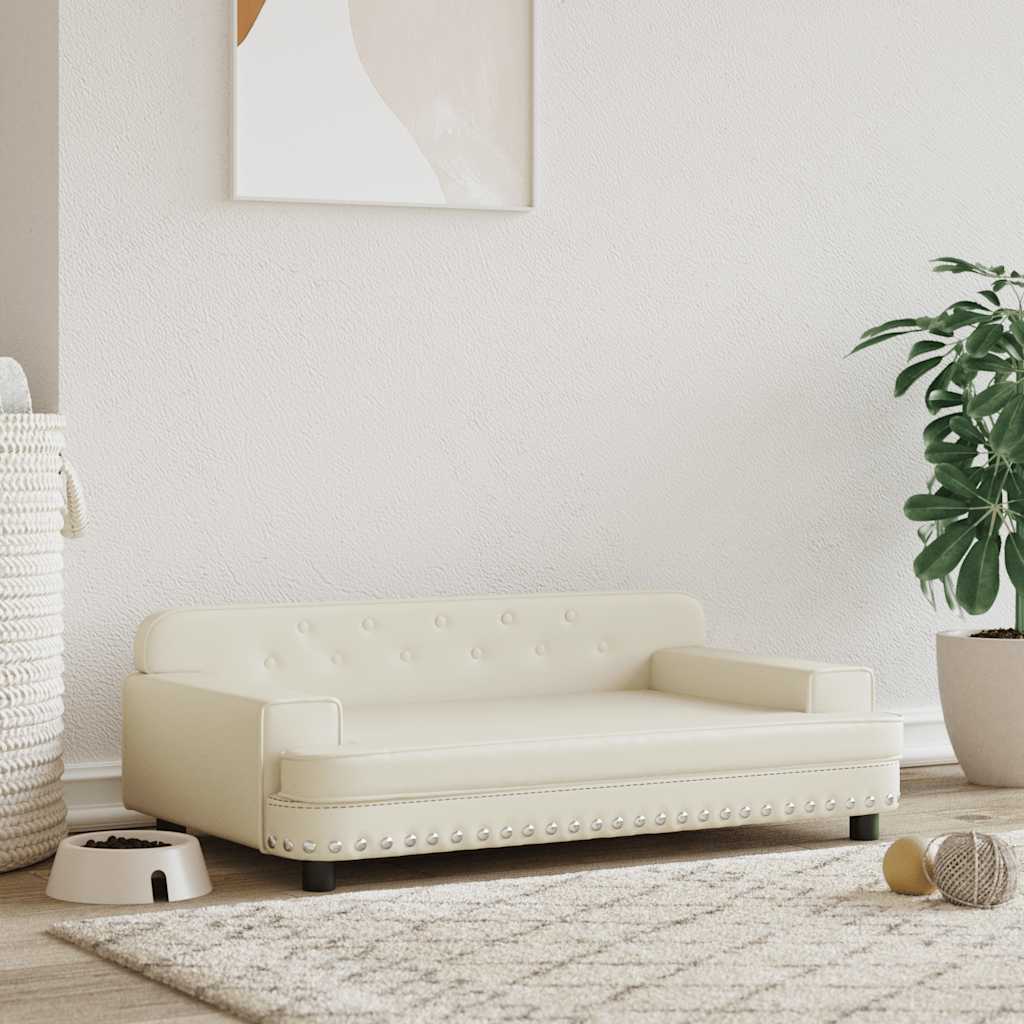 vidaXL Legowisko dla psa, kremowe, 90x53x30 cm, sztuczna skóra