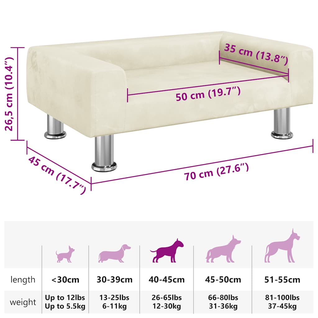 vidaXL Legowisko dla psa, kremowe, 70x45x26,5 cm, aksamitne