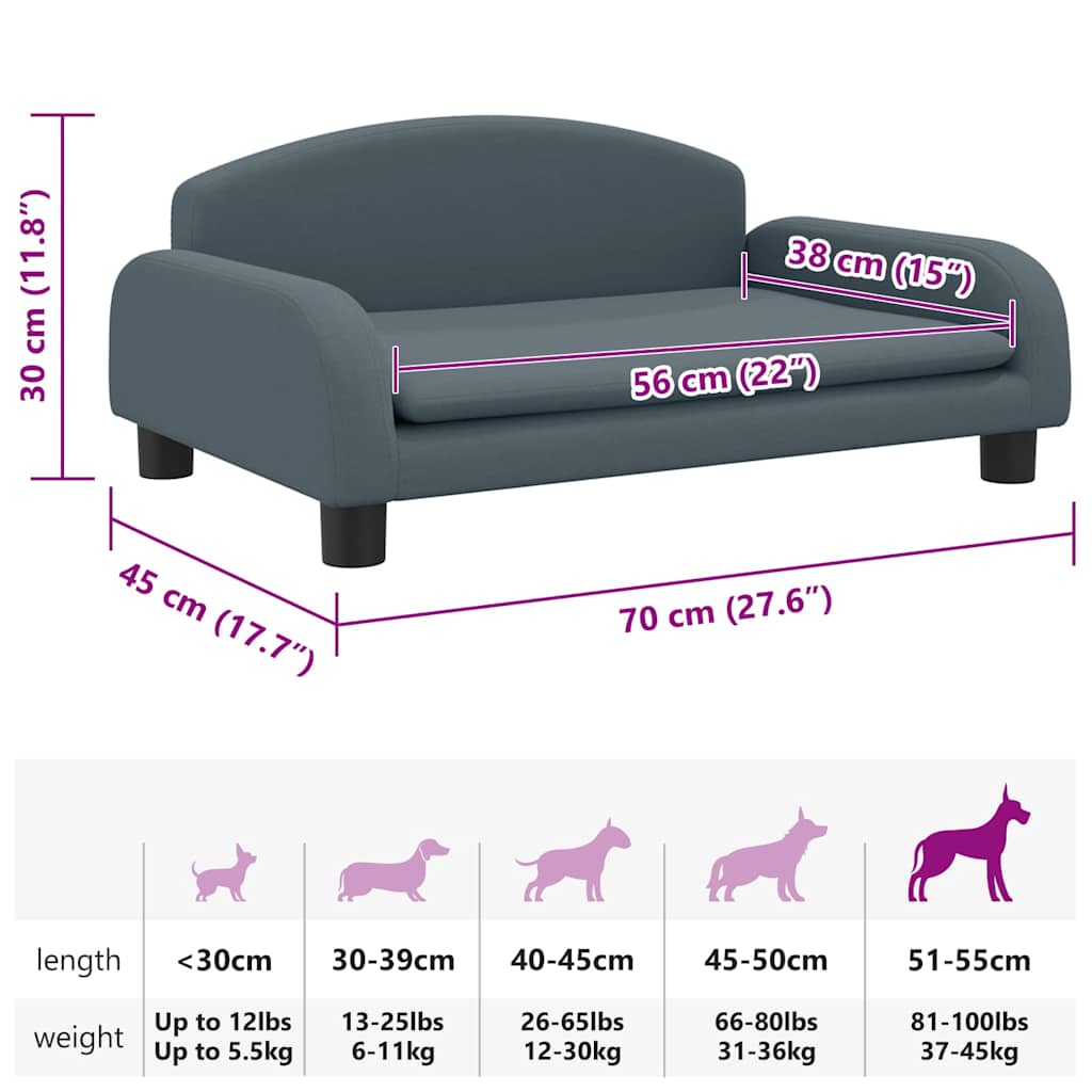 vidaXL Legowisko dla psa, ciemnoszare, 70x45x30 cm, obite tkaniną