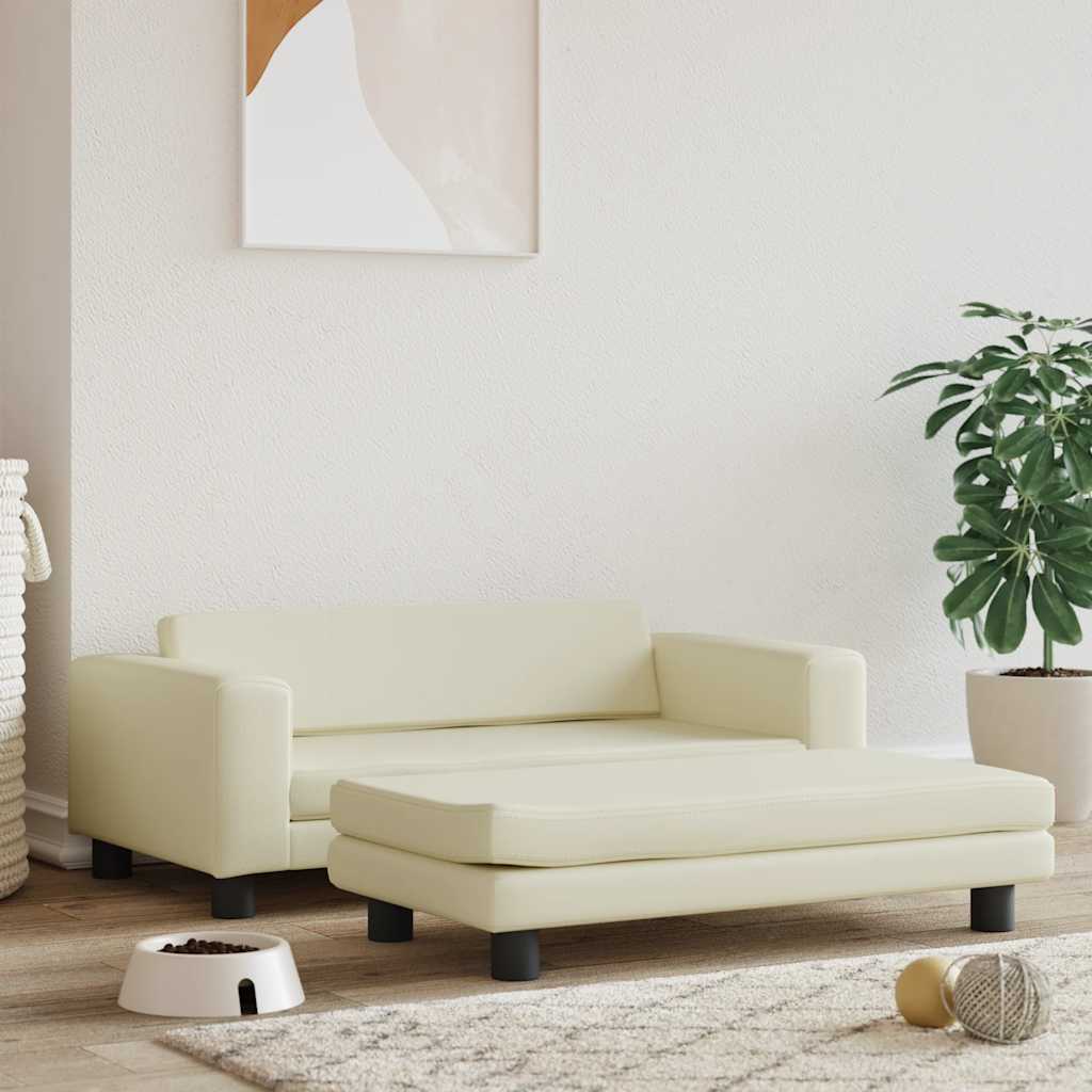 vidaXL Legowisko dla psa z dostawką, kremowe, 100x50x30 cm, ekoskóra