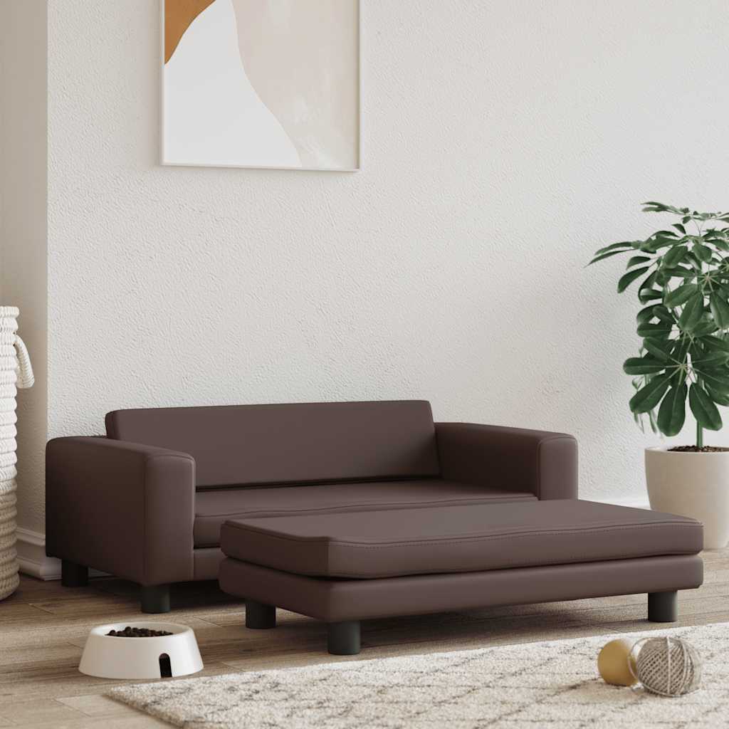 vidaXL Legowisko dla psa z dostawką, brązowe, 100x50x30 cm, ekoskóra