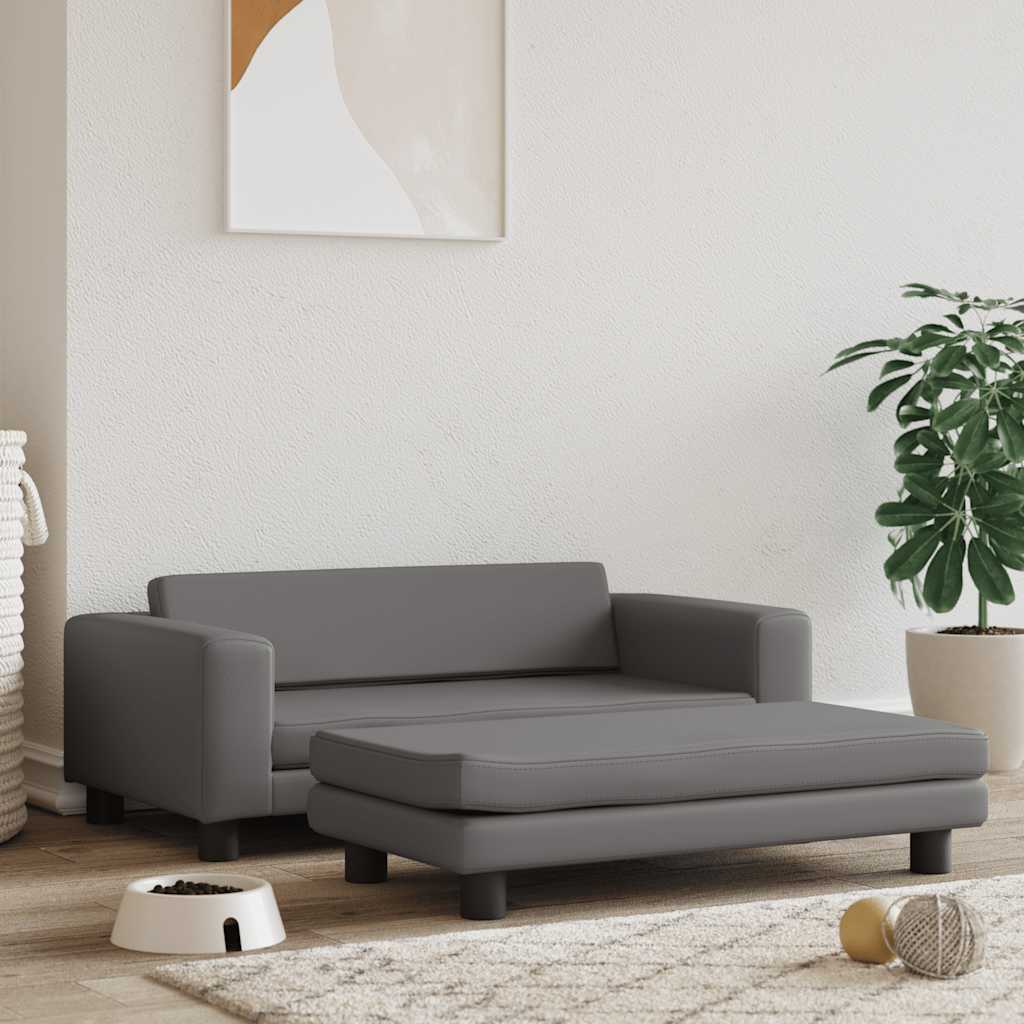 vidaXL Legowisko dla psa z dostawką, szare, 100x50x30 cm, ekoskóra