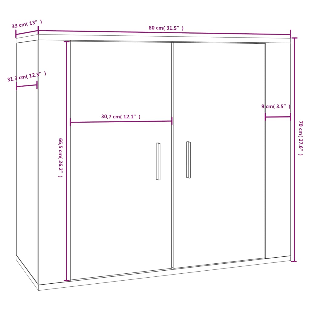 vidaXL Szafka, przydymiony dąb, 80x33x70 cm, materiał drewnopochodny