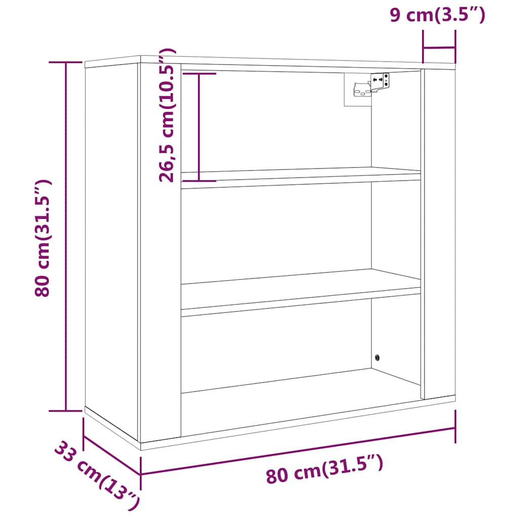 vidaXL Szafka ścienna, czarna, 80x33x80 cm, materiał drewnopochodny