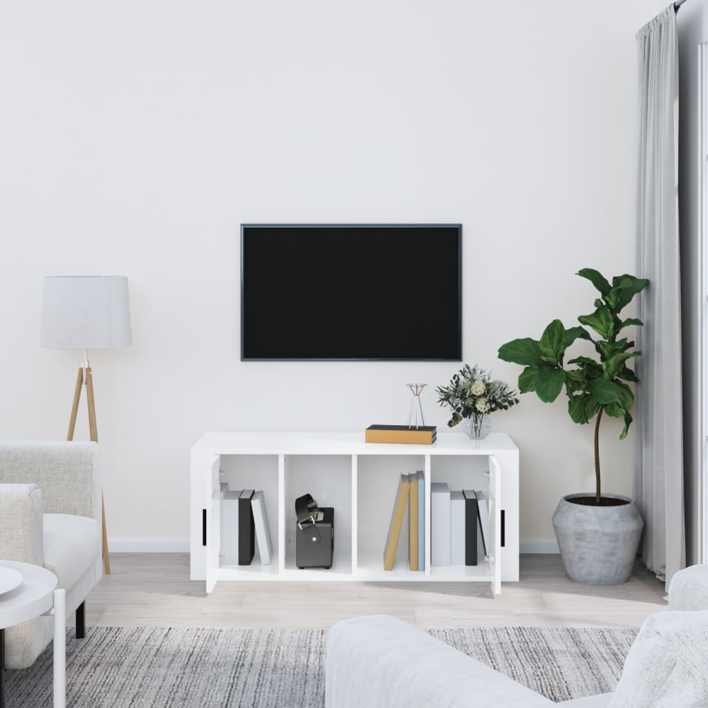 vidaXL Szafka pod TV, wysoki połysk, biała, 100x35x40 cm