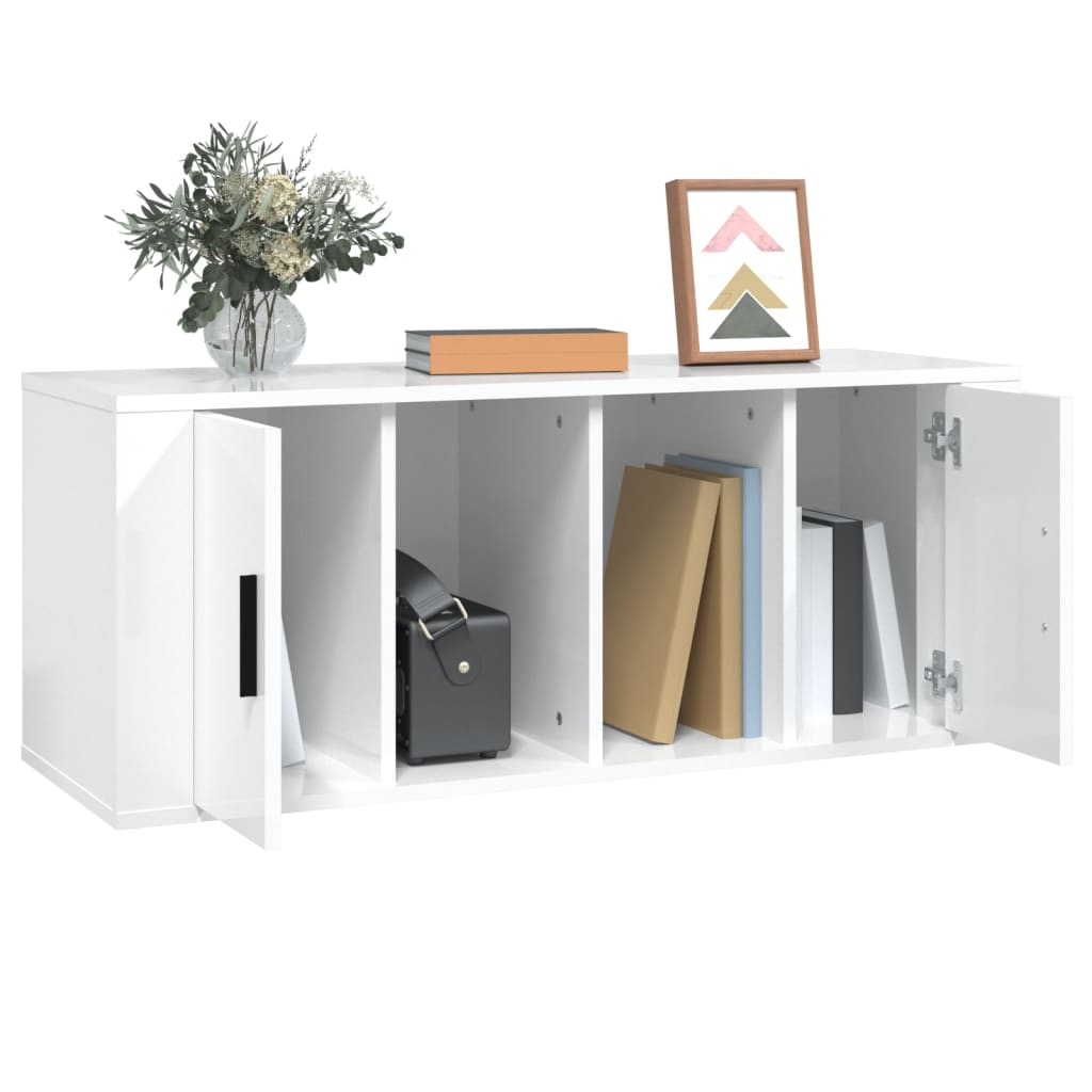 vidaXL Szafka pod TV, wysoki połysk, biała, 100x35x40 cm