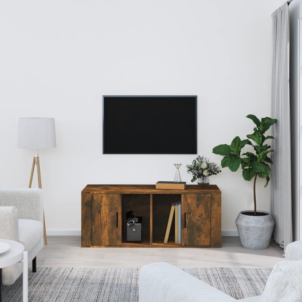 vidaXL Szafka pod telewizor, przydymiony dąb, 100x35x40 cm