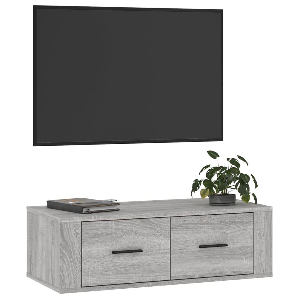 vidaXL Wisząca szafka pod TV, szary dąb sonoma, 80x36x25 cm