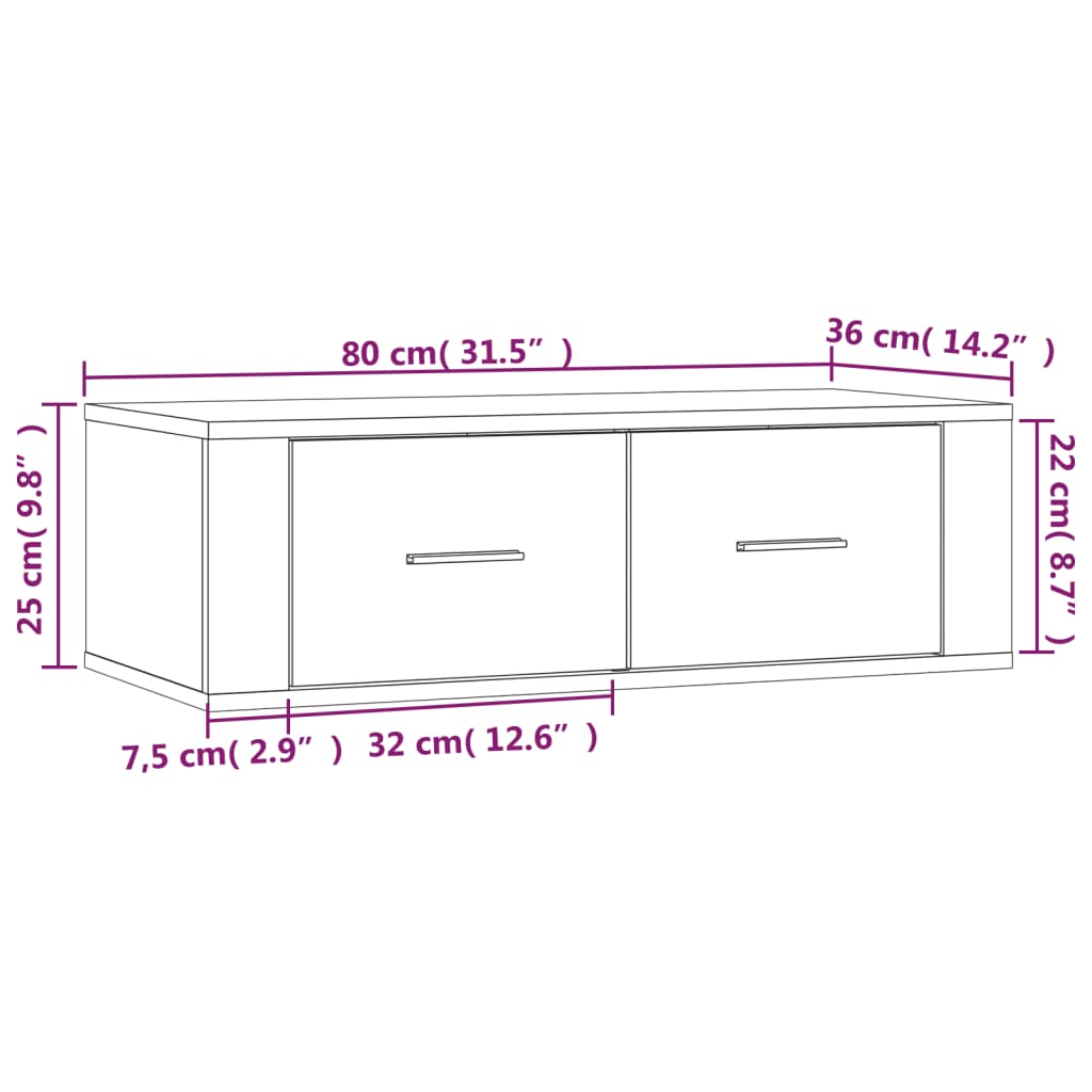 vidaXL Wisząca szafka pod TV, szary dąb sonoma, 80x36x25 cm
