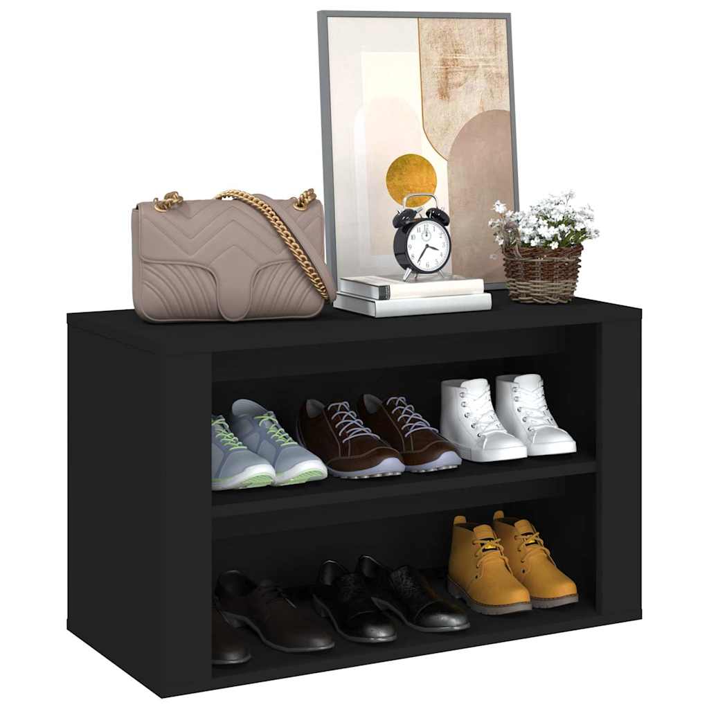 vidaXL Półka na buty, czarna, 75x35x45 cm, materiał drewnopochodny