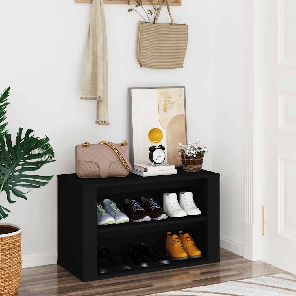 vidaXL Półka na buty, czarna, 75x35x45 cm, materiał drewnopochodny