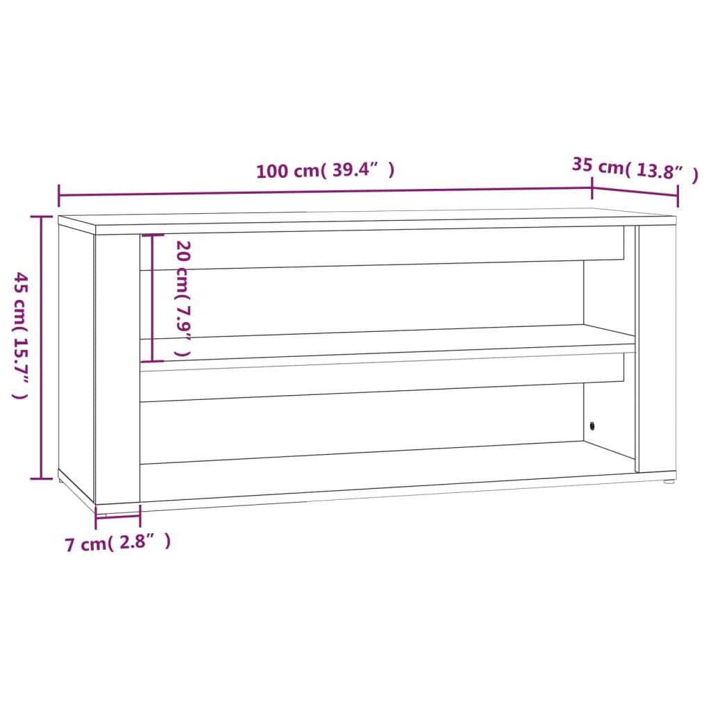 vidaXL Półka na buty, dąb sonoma, 100x35x45cm, materiał drewnopochodny