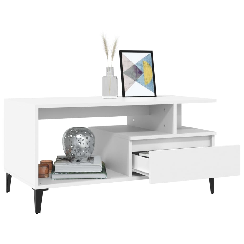 vidaXL Stolik kawowy, biały 90x49x45 cm, materiał drewnopochodny