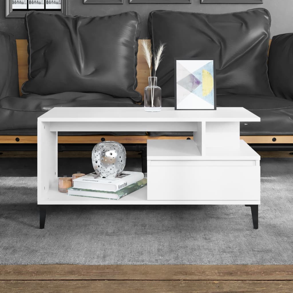 vidaXL Stolik kawowy, biały 90x49x45 cm, materiał drewnopochodny